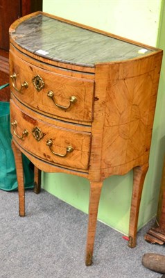 Lot 1723 - ^ An 18th century walnut two drawer commode with grey marble top (a.f.)