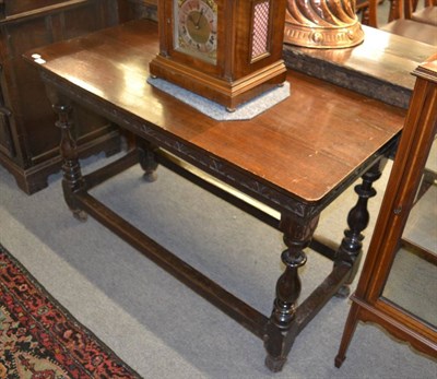 Lot 1743 - ~ An oak side table on baluster turned legs joined by an H stretched, 17th century and later