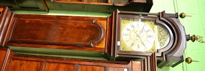 Lot 1748 - A mahogany eight day longcase clock, caddied pediment with brass finials, inlaid trunk and...