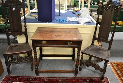 Lot 1756 - + Two 17th century oak high back chairs