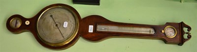 Lot 1758 - A mahogany wheel barometer, swan neck pediment, hygrometer, thermometer box, 8-inch silvered...