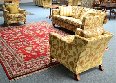 Lot 1765 - A Duresta Trafalgar three piece suite upholstered in champagne Ispahan fabric (with copy of...