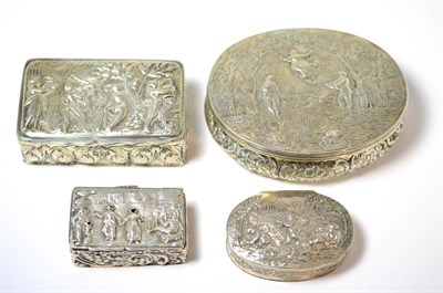 Lot 1 - Four various repousse decorated silver boxes