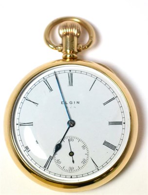 Lot 2 - A 9ct gold open faced pocket watch, signed Elgin, 1923, lever movement signed and numbered...