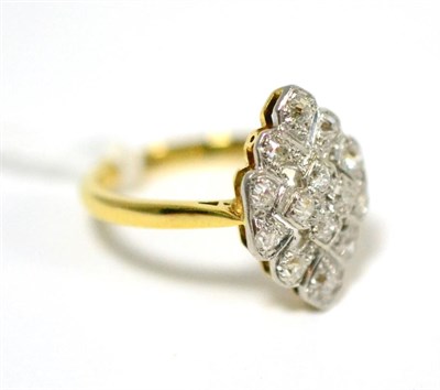 Lot 31 - A diamond plaque ring, pavé set with eight-cut diamonds to a pierced plaque, on a yellow plain...