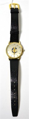 Lot 71 - A 10kt gold filled automatic centre seconds wristwatch with a Masonic symbol dial, signed...