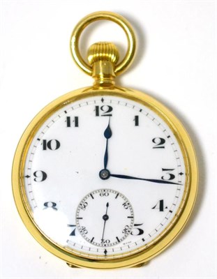 Lot 80 - An 18ct gold open faced pocket watch, 1919, lever movement signed Grand Prix Paris 1900, enamel...