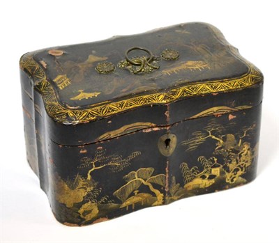 Lot 108 - ^A Chinese export black lacquer tea caddy, early 19th century, 26cm wide