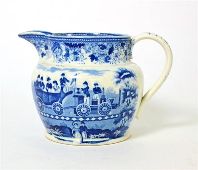 Lot 123 - ^A Staffordshire pearlware railway jug, circa 1830, printed in underglaze blue with ENTRANCE TO THE