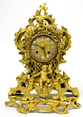 Lot 151 - A gilt metal striking mantel clock, signed Vargues A Paris, circa 1850, the ornate case with floral