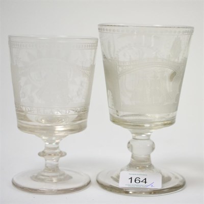 Lot 164 - A 19th century engraved glass etched with a view of Sunderland Bridge above the River Wear,...