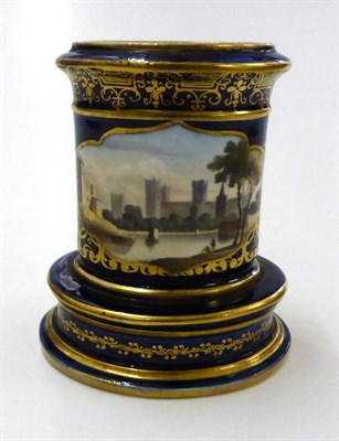 Lot 177 - An early 19th century Spode spill vase, painted with a view of 'City of York', on a blue...