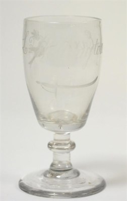 Lot 179 - An engraved glass etched with Lt Wellington Forever, 13cm high