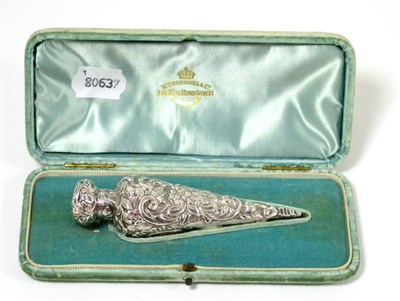 Lot 199 - A late Victorian silver torpedo form scent bottle, H & A, Birmingham 1888 in Thornhill and Co,...