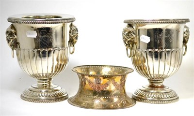 Lot 213 - A pair of plated wine coolers and dish ring