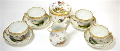 Lot 215 - A 19th century Meissen outside decorated tea service comprising four cups and saucers, sugar basin