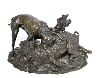Lot 216 - A French bronze, dog attacking boar, signed De Braux after Canova, 18cm high