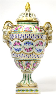 Lot 220 - A 20th century Dresden urn and cover decorated with flowers, 39cm high