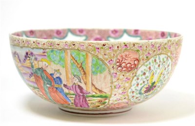 Lot 227 - A Samson porcelain punch bowl, painted in Chinese Mandarin style with figures in panels, 28.5cm...