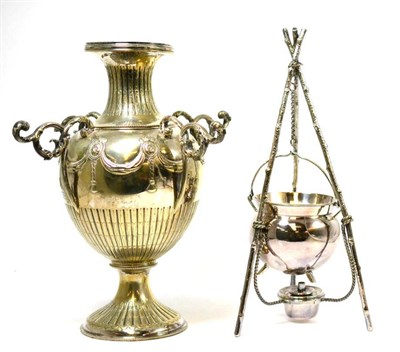 Lot 235 - Elkington & Co silver plated egg warmer and a Victorian plated presentation vase (2)