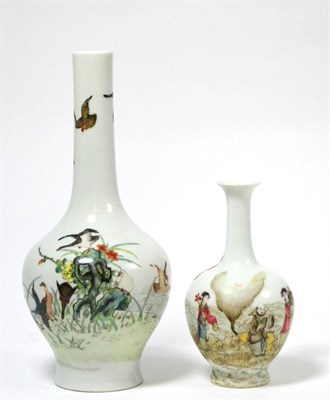 Lot 237 - A Chinese porcelain bottle vase, painted in famille rose enamels with water birds, Qianlong...