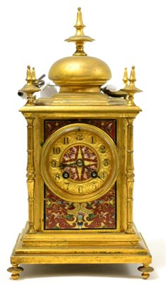 Lot 242 - A gilt brass champleve enamel striking mantel clock, circa 1890, multi-coloured enamel panels,...
