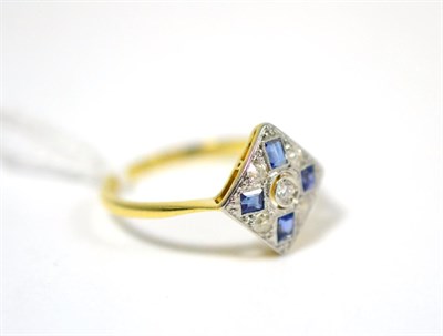Lot 281 - An Art Deco sapphire and diamond cluster ring, an old cut diamond in white millegrain setting...