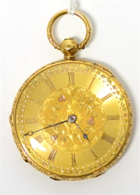 Lot 301 - An 18ct gold open faced pocket watch, signed George Cliff Lowe, Manchester, circa 1870, lever...