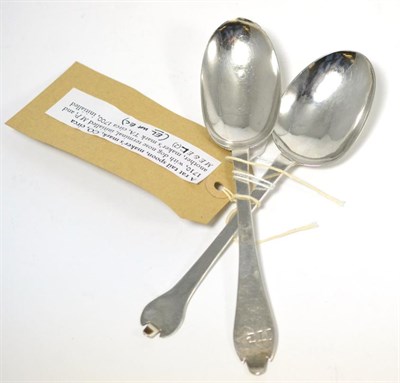 Lot 303 - ^A rat tail spoon, maker's mark, C O, circa 1710 and another
