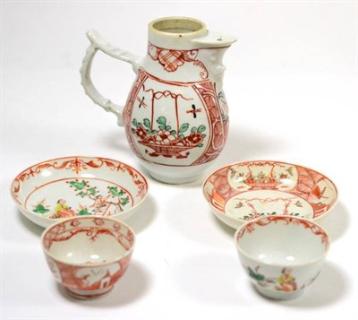 Lot 346 - A Dutch decorated Chinese porcelain milk jug, after a European silver original, a similar tea...