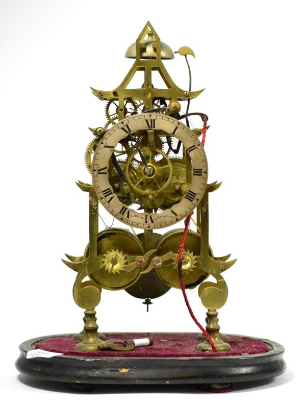 Lot 362 - A brass striking skeleton clock, signed R House, Marlborough, circa 1870, twin fusee movement...