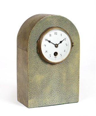 Lot 367 - A shagreen mantel timepiece, circa 1920, enamel dial with Arabic numerals, single barrel...
