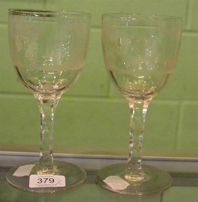 Lot 379 - A pair of 19th century etched cockfighting goblets
