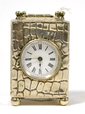 Lot 399 - A silver miniature timepiece, 1893, carrying handle, Birmingham hallmark, maker's mark LE,...