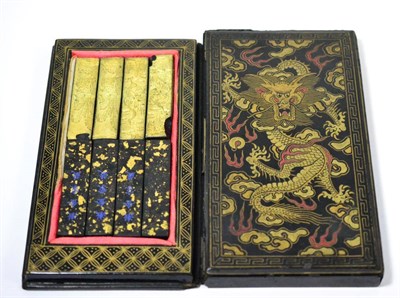 Lot 407 - Set of eight Chinese ink tablets with gilt decoration, bearing signatures for Wang Yao Zhang in...