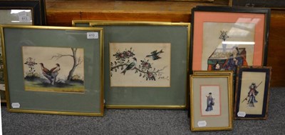 Lot 410 - Nine framed 19th century Chinese pith paper paintings of figures and of birds