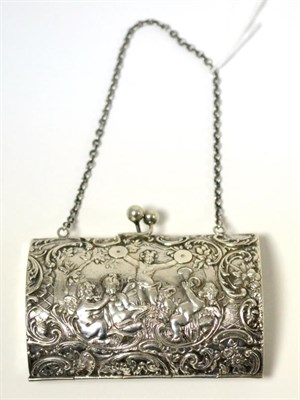 Lot 444 - A white metal Continental 19th century purse, stamped 800