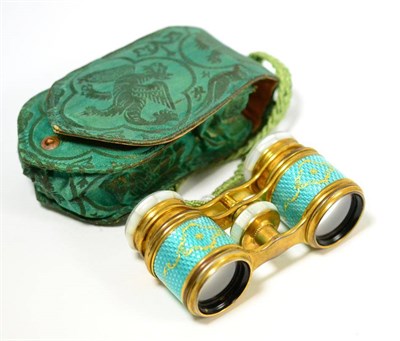 Lot 452 - American enamel opera glasses by Meyrowitz New York, in silk brocade bag