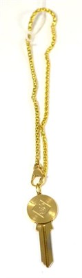 Lot 454 - A key pendant on chain, pendant length 5.5cm, chain length 33.5cm