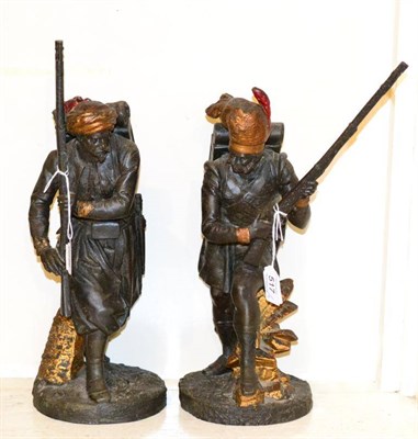 Lot 517 - A pair of cold-painted bronze figures of a Highland soldier and Sikh