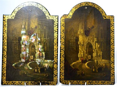 Lot 552 - A pair of papier mâché panels of domed rectangular shape by Herbert Thomas Hayward of Birmingham