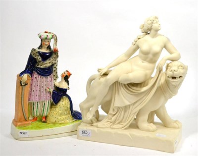 Lot 562 - A Victorian Minton Parian figure depicting Ariadne on the back of the lioness and a...