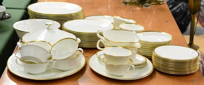 Lot 570 - Minton Horizon H5252 bone china dinner service in white and gold for twelve (lacking one soup...