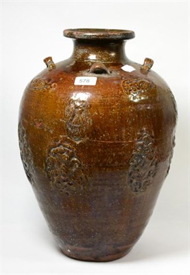 Lot 578 - A 17th/18th century Chinese stoneware tea storage jar, 43cm high