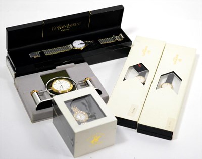 Lot 607 - Four lady's wristwatches signed Raymond Weil, Yves Saint-Laurent, Beverley Hills Polo Club and...