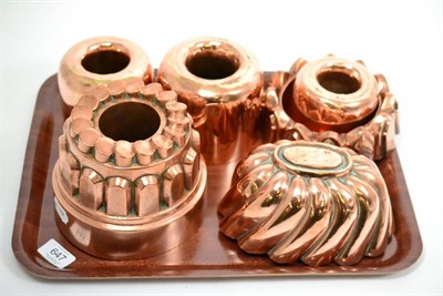 Lot 647 - Six copper jelly moulds of assorted sizes