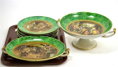 Lot 651 - Prattware dessert service comprising two comports and five plates (7)