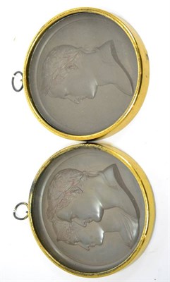 Lot 680 - After Andrieu, a pair of bronze medallions cast with brass relief portrait of Napoleon and Napoleon