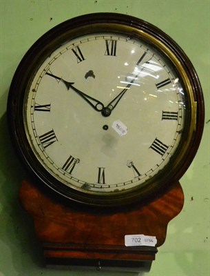 Lot 702 - A mahogany drop dial wall timepiece, 19th century, case with side and bottom doors, 12-inch painted