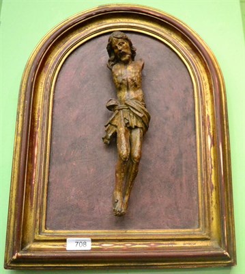 Lot 708 - Carved wood corpus christi, in 17th century style, 32cm high, framed